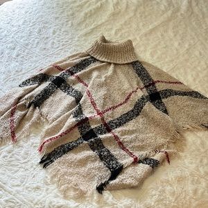 Adorable plaid Asymmetric poncho with cowl